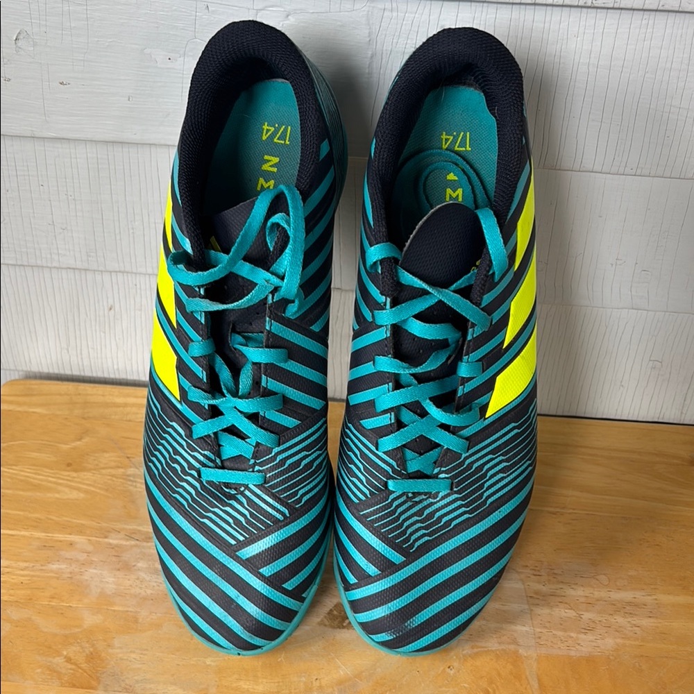 Adidas Men nemesis Black and Teal indoor Soccer shoes size 11